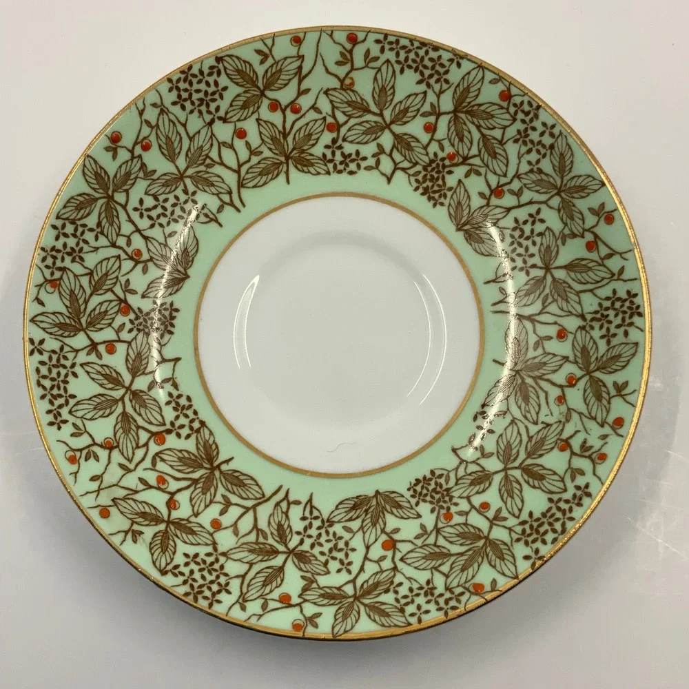 Vintage Rosina Bone China Leaf Berry Pattern Mint Green Saucer 5.5in